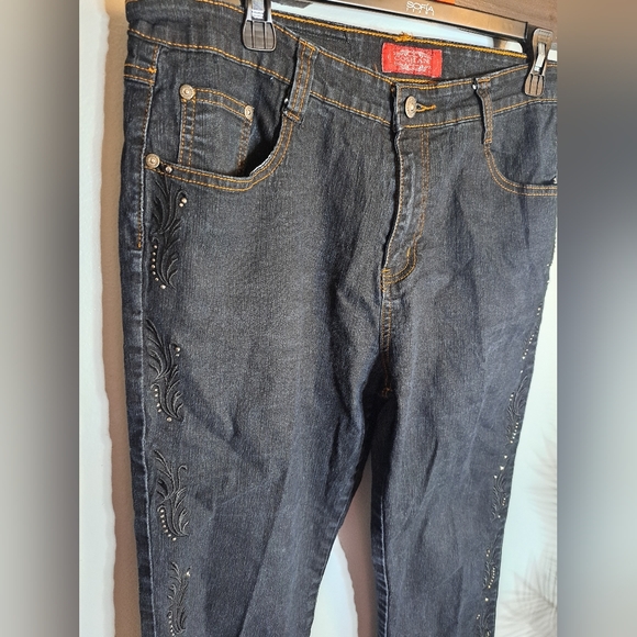 Cos Jeans Rhinestone Embroidered  Black Denim Pants  Size 12 - Picture 5 of 9